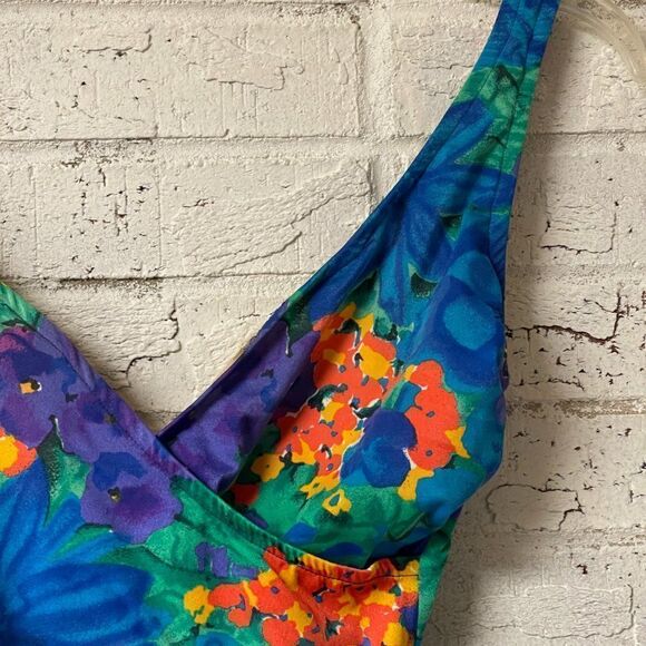 Vintage Roxanne Blue One Piece Tropical Resort Swimsuit Small - Picture 2 of 8